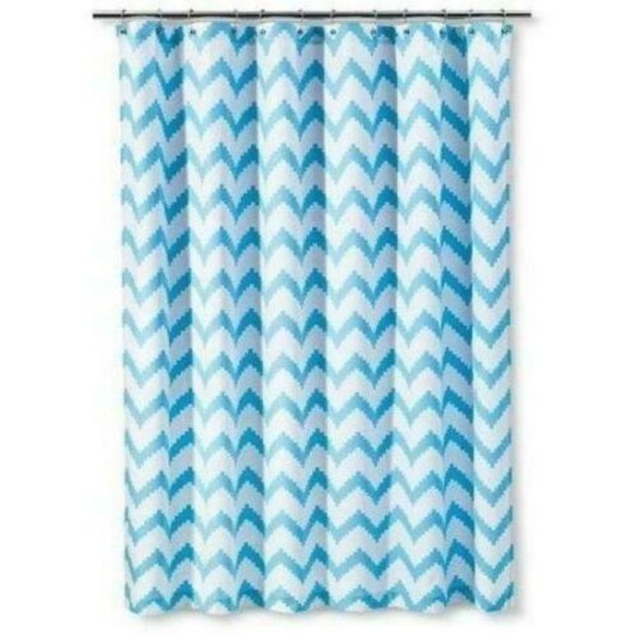 Classic Chevron Shower Curtain Aqua Blue/White Cot - Picture 1 of 2